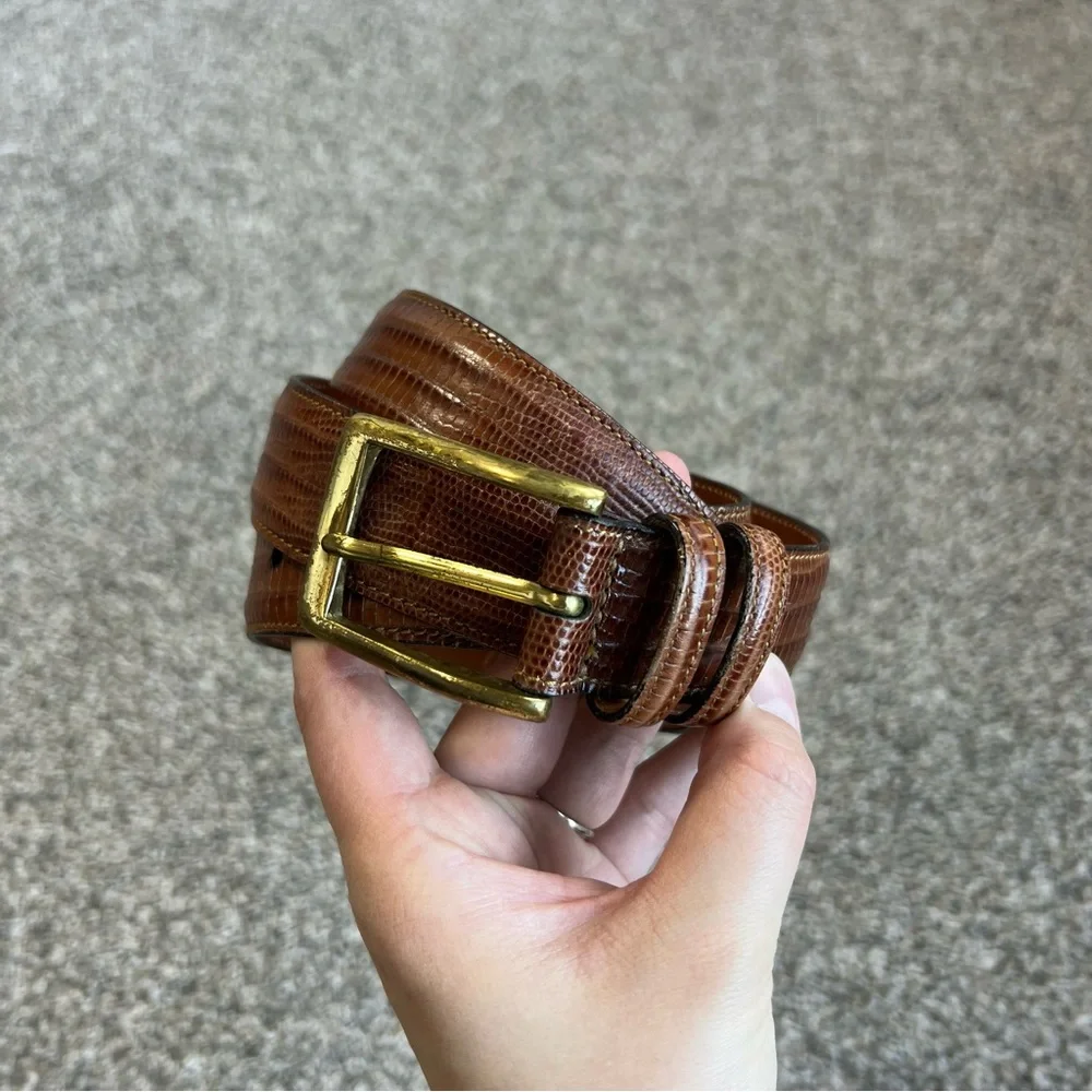 Trafalgar Brown Embossed Italian Calfskin‎ Leather Belt Solid Brass Buckle, 38